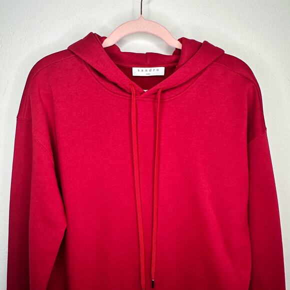 Sandro Two in One Red Blue Twofer Hooded Sweatshirt Tunic Hoodie Top 4 Small - Picture 3 of 16